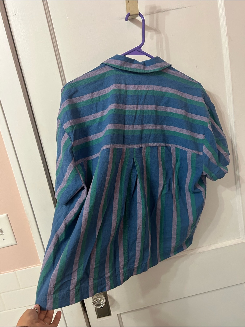 Madewell Short-Sleeve Striped Button-Down in Blue and Green - Picture 5 of 5